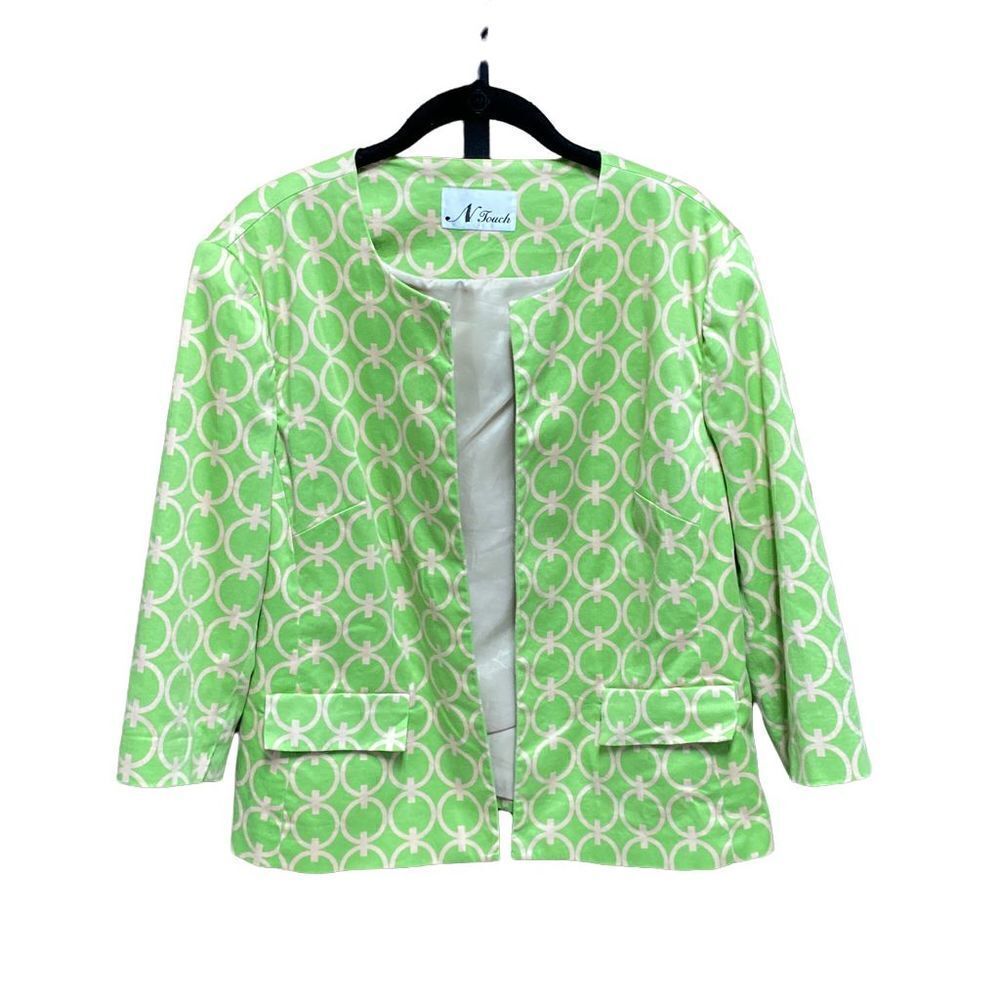 N Touch Lime Green & Tan Designed 3/4 Sleeve Jacket Size 12